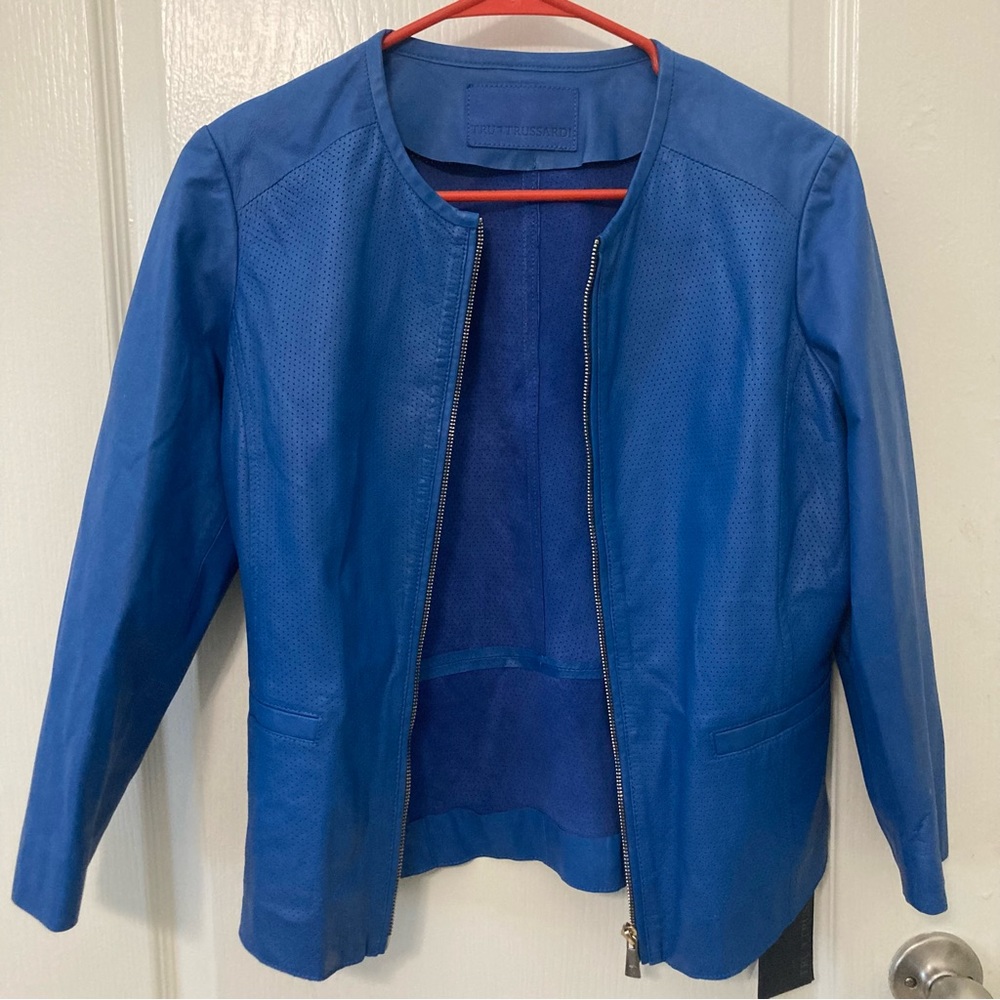 Trussardi Blue Leather Jacket